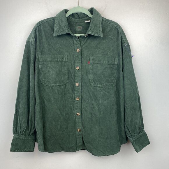 Levis Shirt Mens Extra Large Green Corduroy Button Up Long Sleeve Casual Pockets - Picture 1 of 12